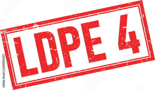 LDPE 4 Text in Red Distressed Rectangular Rubber Stamp Impression Isolated