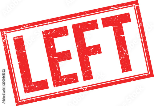 Red Distressed Rubber Stamp with the Word LEFT Impression on White