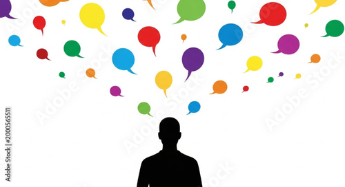 Man thinking with speech bubbles.