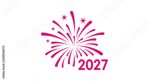 Pink Fireworks Explosions with 2027 Text.