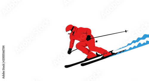 Skier in red suit skiing down.