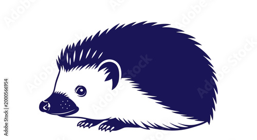 Stylized hedgehog animal illustration in dark blue and white