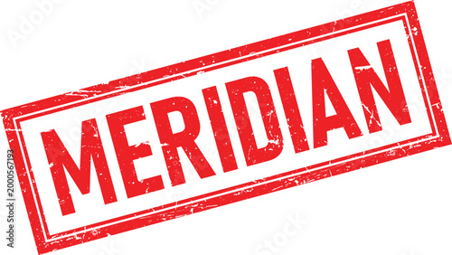 Meridian Text in Red Distressed Rubber Stamp with Rectangular Frame Design