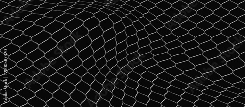 Wire net fence vector realistic background, chain link fence mesh wavy pattern, steel fencing material on black