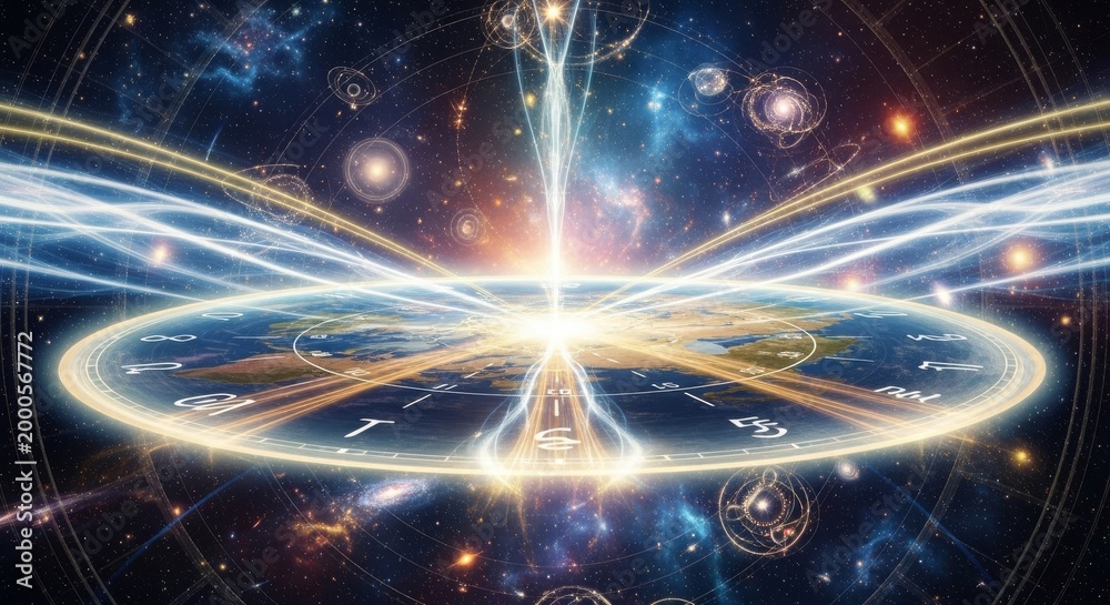 Fototapeta premium Cosmic Universe With Earth Horizon and Light Streams
