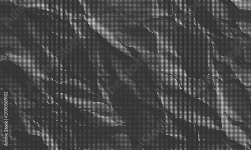 Halftone Dark Grey Creased paper Surface Background. Realistic Crumpled Texture for Design.