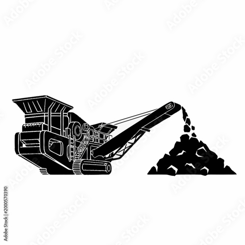Industrial rock crusher machine processing stone material.