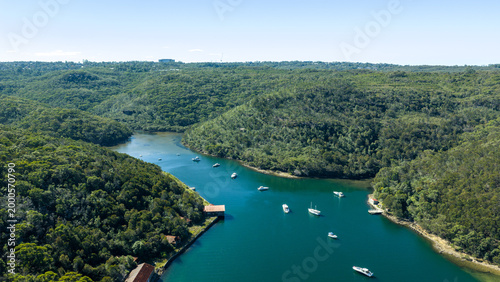Obraz na plátne Aerial View of Old Bantry Reservoir Surrounded by Bushland in Sydney