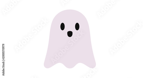Cute cartoon ghost character smiling.