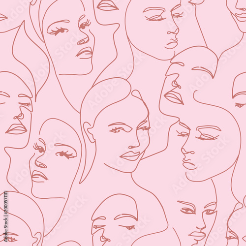 Beautiful Faces Decorative seamless pattern. Repeating background. Tileable wallpaper print.