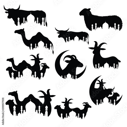 Photos A set of silhouette animal icons for Eid Al Adha celebration.