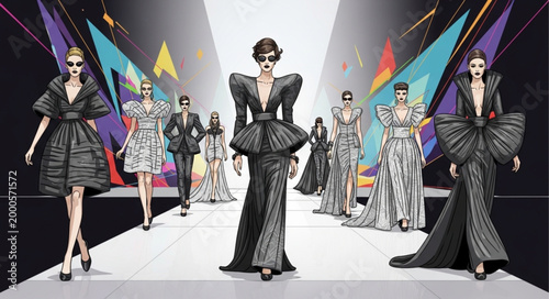 Models Walking Down Fashion Runway.