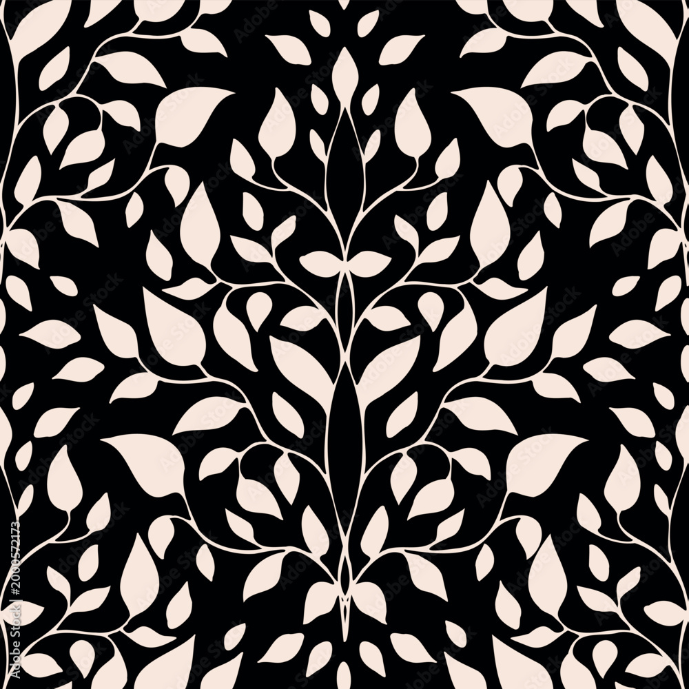 Fototapeta premium White Leaves, Decorative seamless pattern. Repeating background. Tileable wallpaper print.