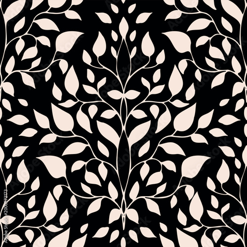 White Leaves, Decorative seamless pattern. Repeating background. Tileable wallpaper print.