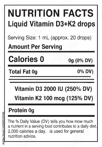 Nutrition facts liquid vitamin d3 k2 drops