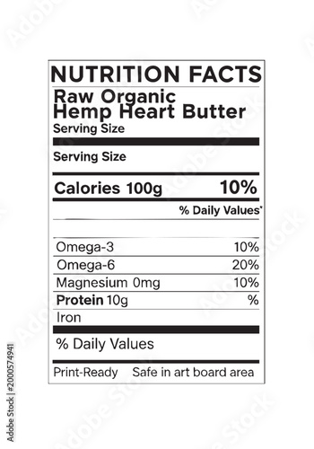 Nutrition facts raw organic hemp heart butter