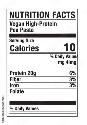 Nutrition facts vegan high-protein pea pasta
