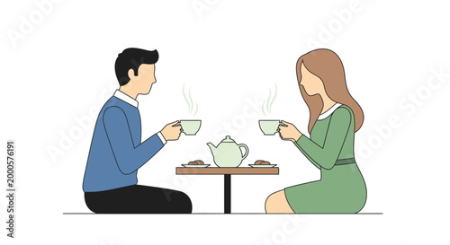 Man and woman having tea together.