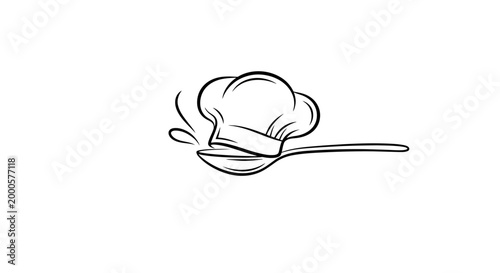 Outline drawing of chef hat on spoon with steam