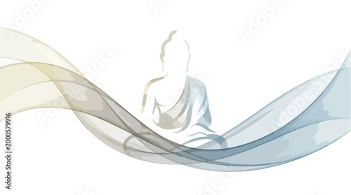 Serene Buddha Silhouette with Flowing Abstract Waves.