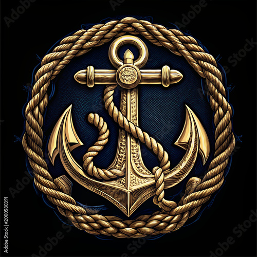 golden anchor with rope