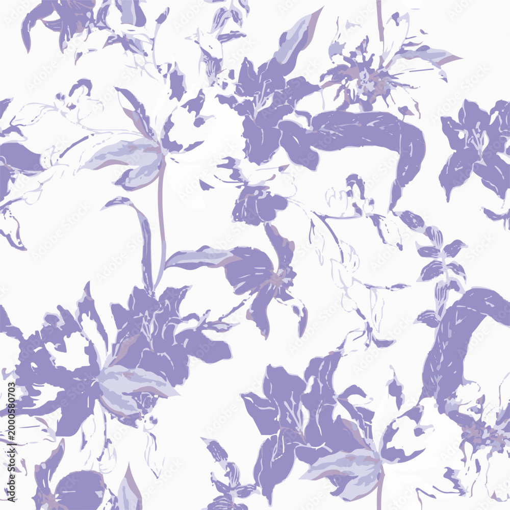 Fototapeta premium Big flowers pattern, upscale floral pattern. graphical textures floral, trendy colors pattern , flowers background with leaves. vector illustration.