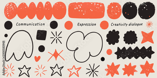 expressive speech bubbles with orange and black shapes on beige background high quality professional detailed