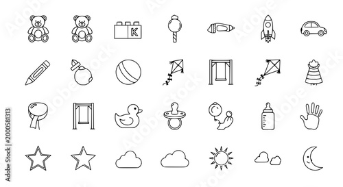 Childhood Toys and Symbols Icons Set