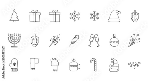 Christmas and Hanukkah Icons: Winter Holiday Symbols Collection