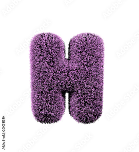Pink 3D fluffy letter H isolated on transparent background for creative design