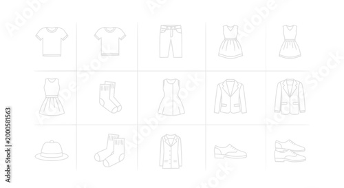 Clothing Icons: T-shirts, Jeans, Dresses, Suits, Hats, Socks, Shoes
