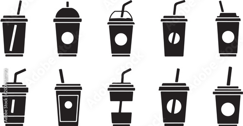 Black vector illustration collection of takeaway drink cups