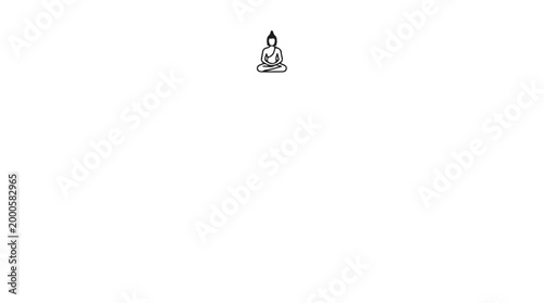 Minimalist outline drawing of a Buddha figure meditating in lotus position.