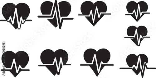 Collection of heart pulse graphic design elements