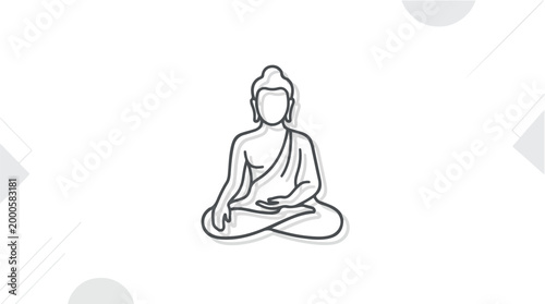 Minimalist outline drawing of a seated Buddha in meditation.