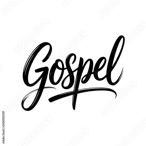Gospel Calligraphy: An artistic presentation of the word Gospel in an elegant and flowing calligraphy style, conveying a message of faith and inspiration.
