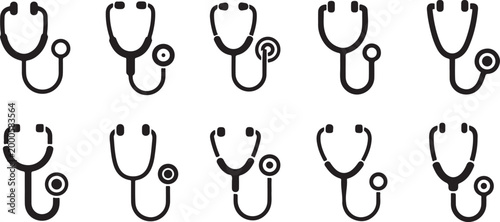 Set of ten black medical stethoscope icons