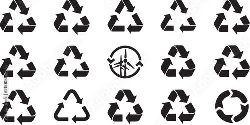 Set of black recycle symbol vector icons