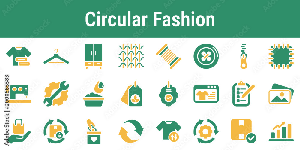 Fototapeta premium Focused icon set for textile repair resale rental sorting and material tracing Suitable for fashion apps sustainability dashboards textile systems and secondhand marketplaces