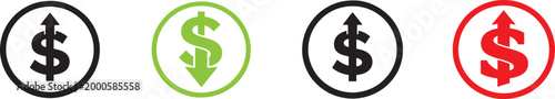 Dollar icons with up and down arrows, financial growth and decline symbols vector on white background..