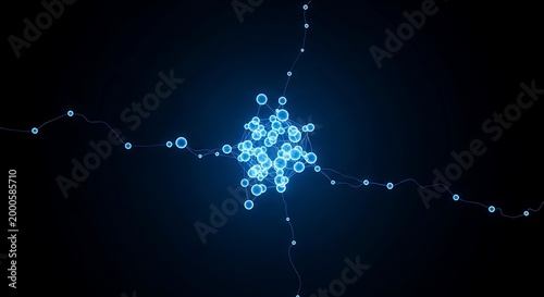 Blue glowing abstract particle cluster on dark background