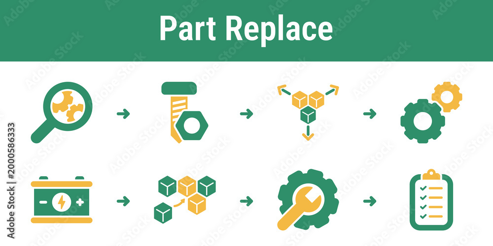 Fototapeta premium Logical flow for diagnosing a device opening the housing replacing a failed module and testing the repair Useful for workshops refurbishers and product service tools