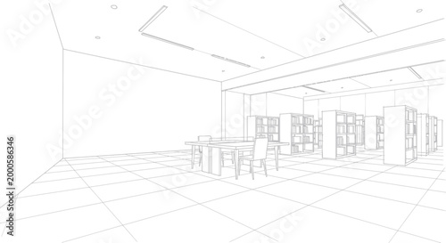 Modern Office Interior Design Sketch.