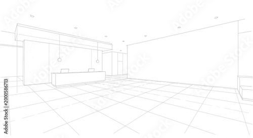 Modern Office Reception Area Sketch with Clean Lines.