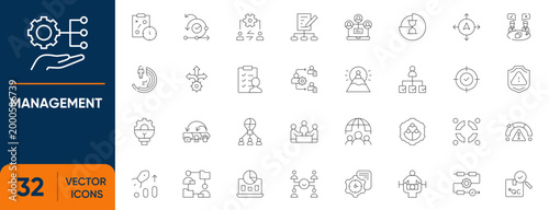 Management Icon Set. Containing Leadership, Business, Corporate, Training, Development and More. Editable Vector Line Icons Collection.