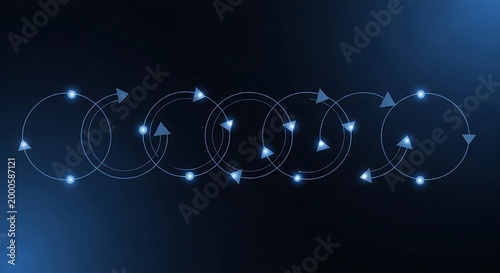 Blue glowing particles in circular motion on dark background