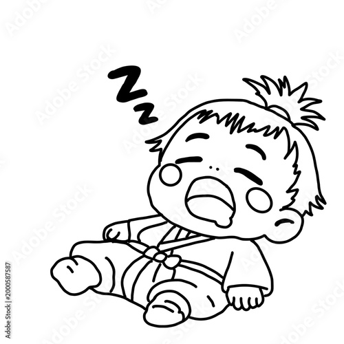 Cute baby samurai sleeping. Japanese style infant character illustration