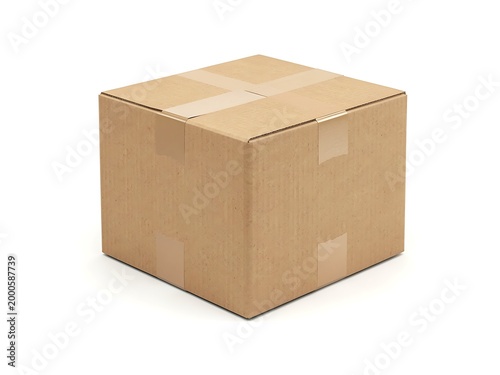 Brown cardboard box with tape on top and sides  closed package for shipping  delivery box