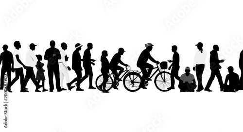 People Walking and Riding Bicycle.