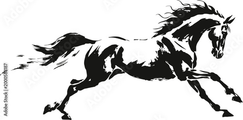 running horse silhouette in dynamic motion elegant wild stallion galloping freely with flowing mane and tail